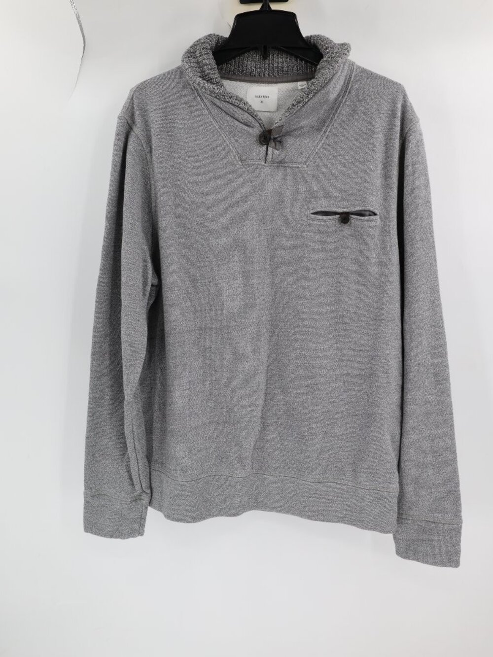 Billy Reid Sweatshirt Mens XL Shawl Collar Button sweater Pullover Gray pocket